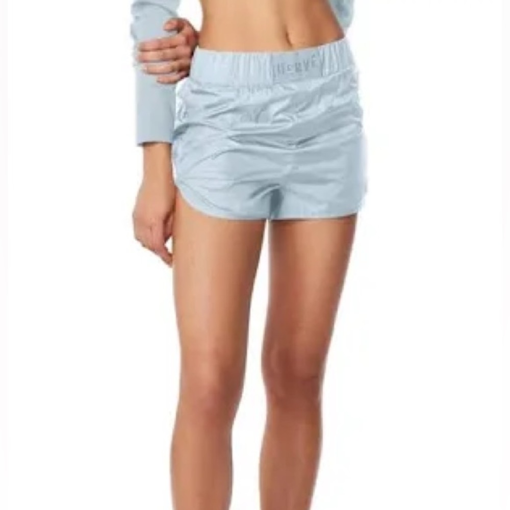 HERVE LEGER blue nylon logo shorts